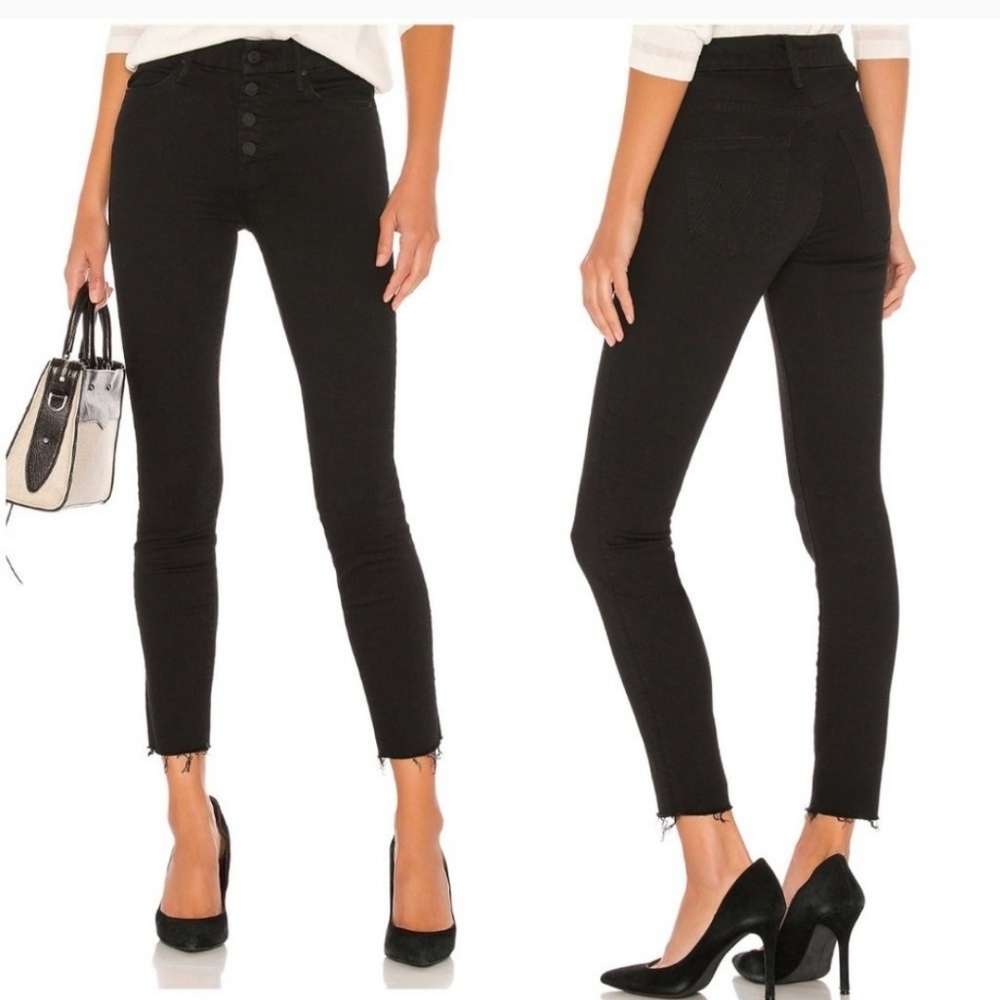 Mother The Pixie Ankle Fray Button Fly in Not Guilty Black